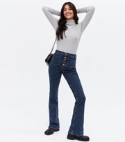 New Look Blue Patch Pocket Button High Waist Flared Brooke Jeans